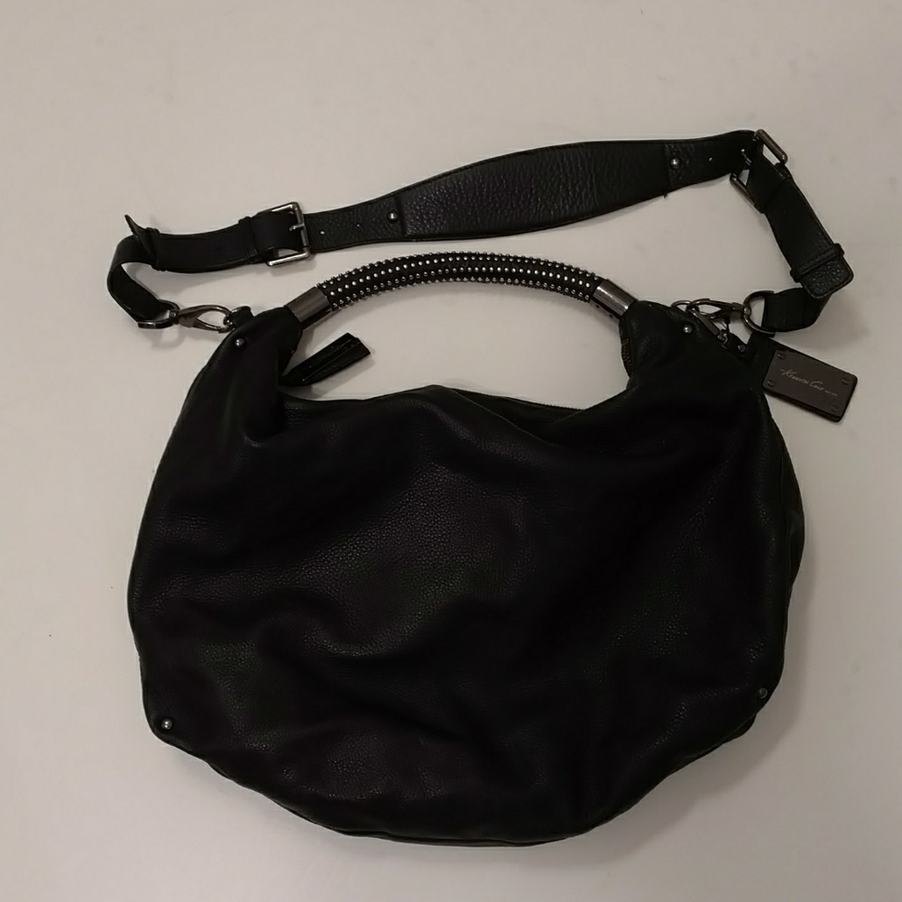 Kenneth Cole Convertible Shoulder Hobo Bag Black Quality Leather Purse